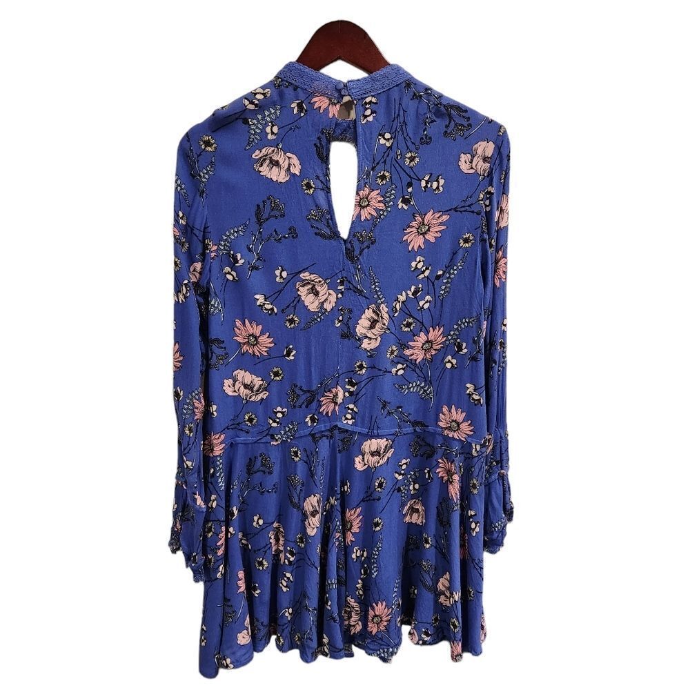 Lulu's New You Royal Blue Floral Print Lace Long Sleeve Swing Dress Size Small - Picture 4 of 7